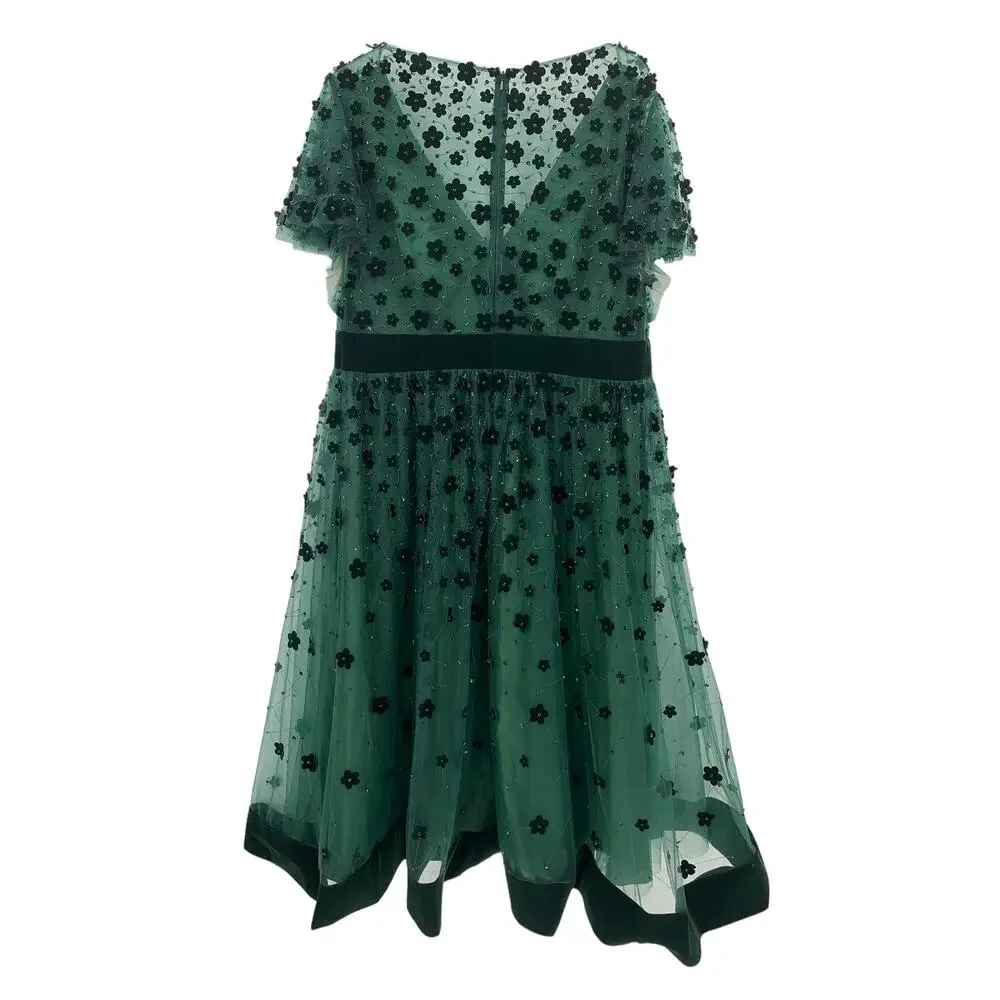 MAC DUGGAL Dress Size 14 Evening Gown New Green Midi Fit Flare Butterfly Velvet - Picture 5 of 7